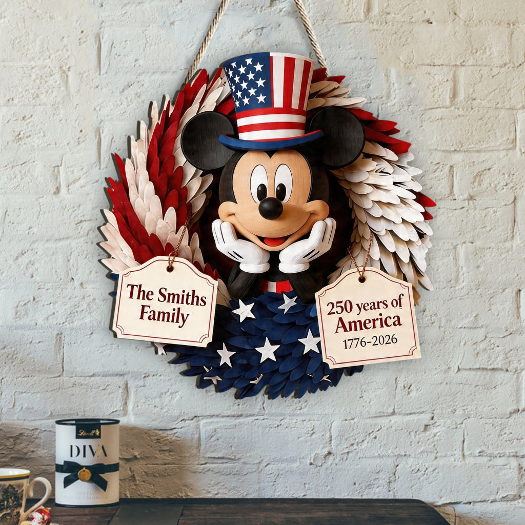 Personalized Mickey Mouse Wood Sign Custom Family Name 250 Years of America Wood Sign GradoCreations