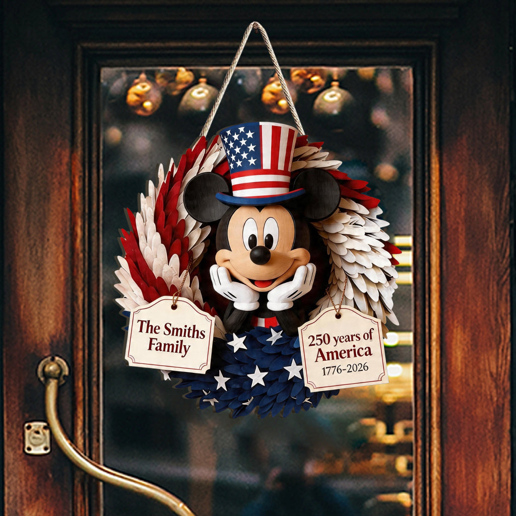 Personalized Mickey Mouse Wood Sign Custom Family Name 250 Years of America Wood Sign GradoCreations