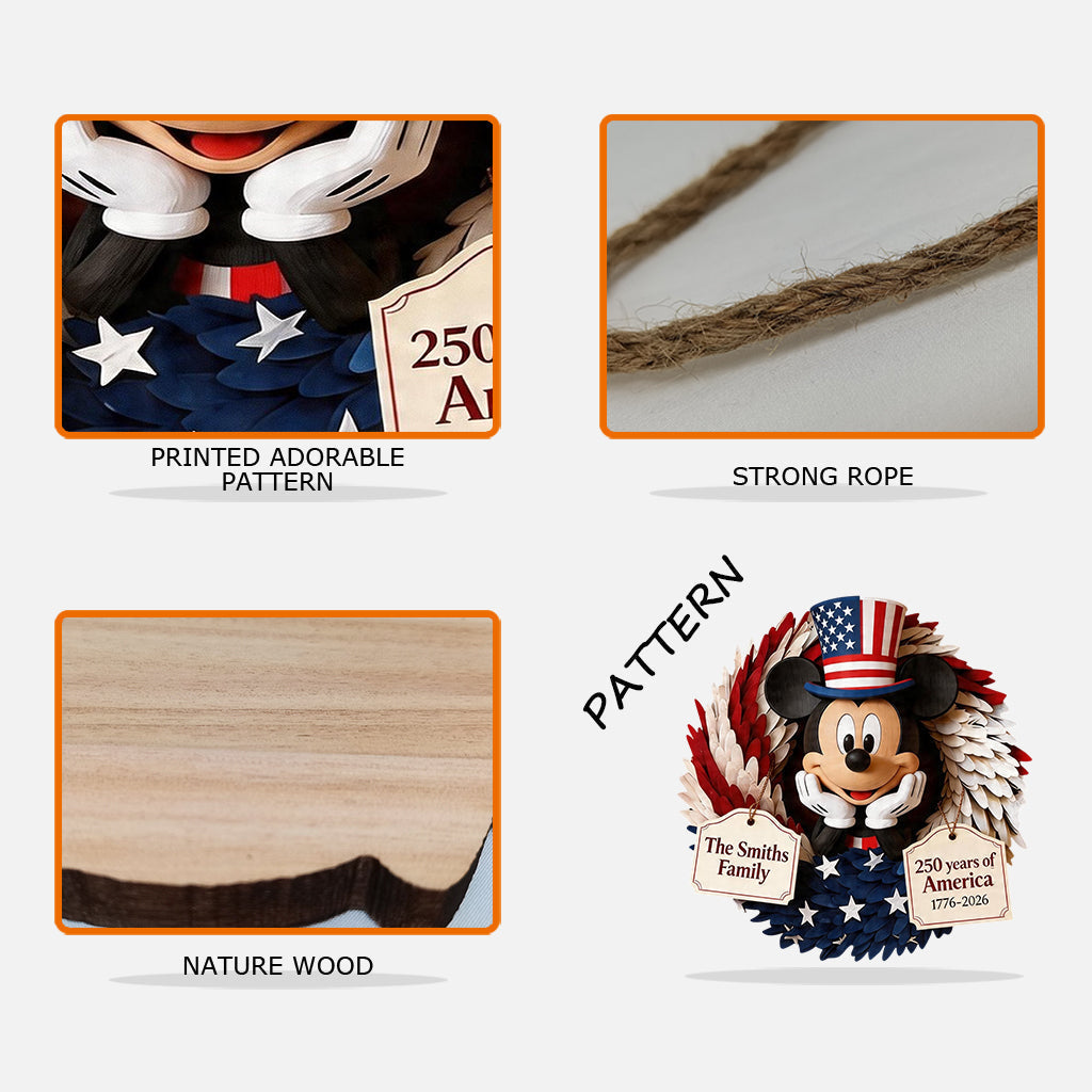 Personalized Mickey Mouse Wood Sign Custom Family Name 250 Years of America Wood Sign GradoCreations