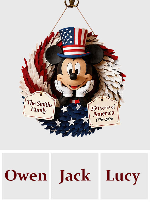 Personalized Mickey Mouse Wood Sign Custom Family Name 250 Years of America Wood Sign GradoCreations