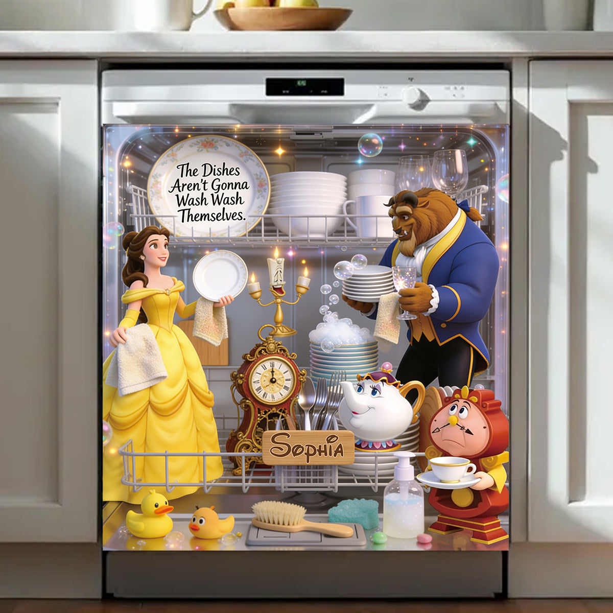 Personalized Dishwasher Cover Beauty and the Beast Custom Name Gift Dishwasher Cover GradoCreations