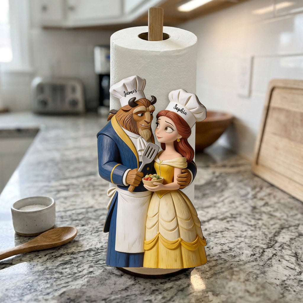 Personalized Beauty and the Beast Paper Towel Stand for Couples Gift Paper Towel Stand GradoCreations