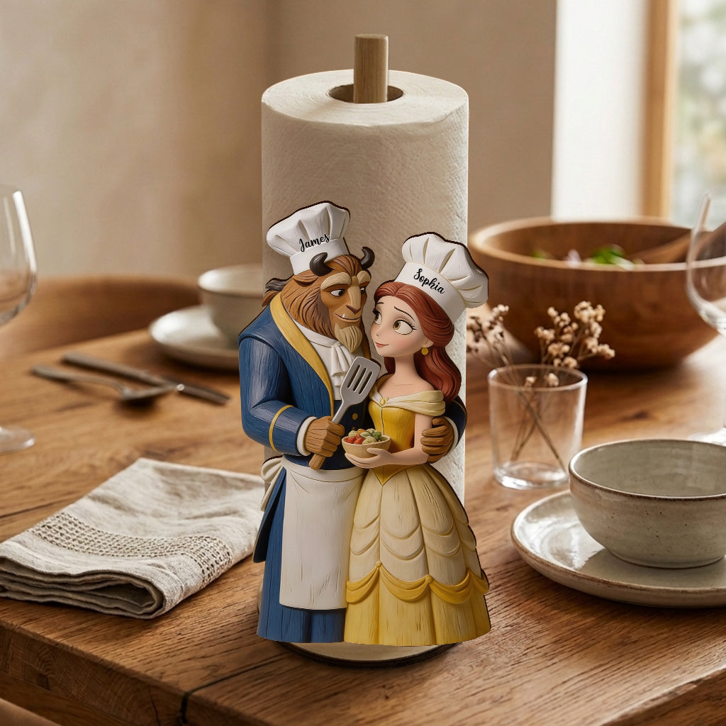 Personalized Beauty and the Beast Paper Towel Stand for Couples Gift Paper Towel Stand GradoCreations
