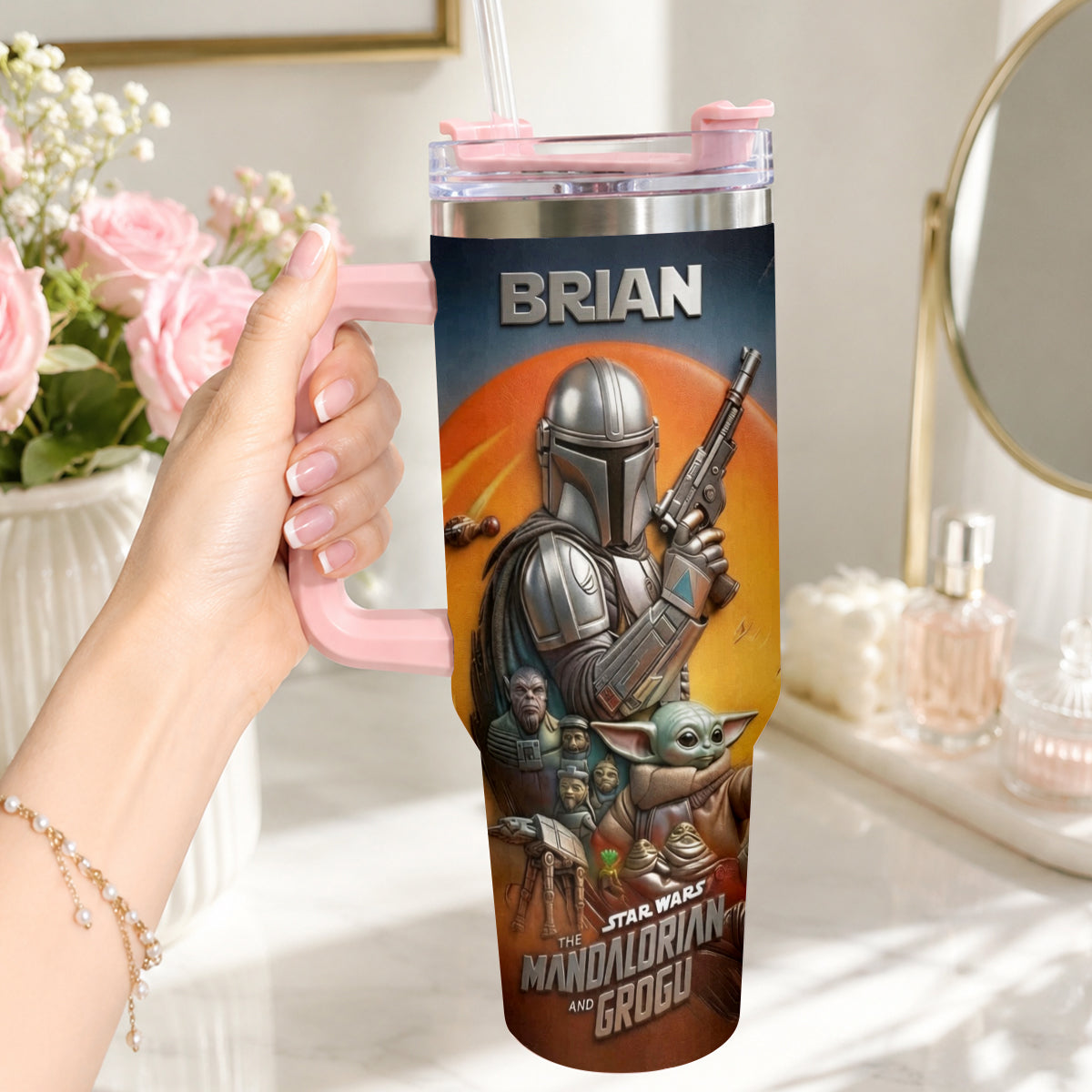 Personalized Star Wars Tumbler with Plush Charm for Fans Tumbler With Plush Charm GradoCreations
