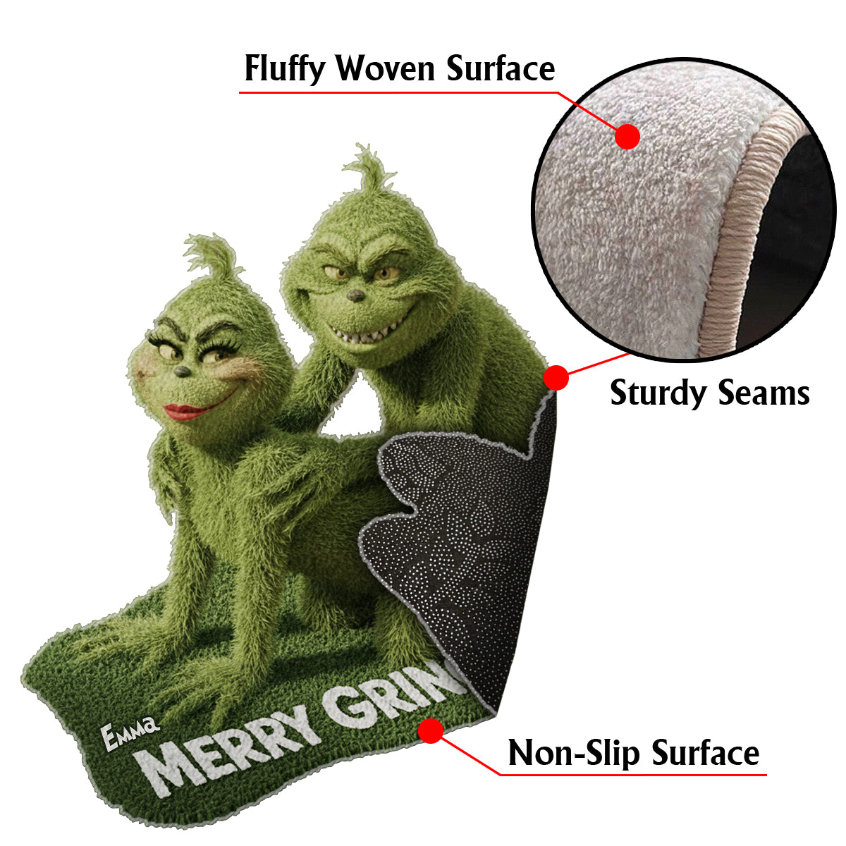 Personalized Grinch-Themed Non-Slip Tufted Rug for Christmas Decor Non-Slip Tufted Rug GradoCreations