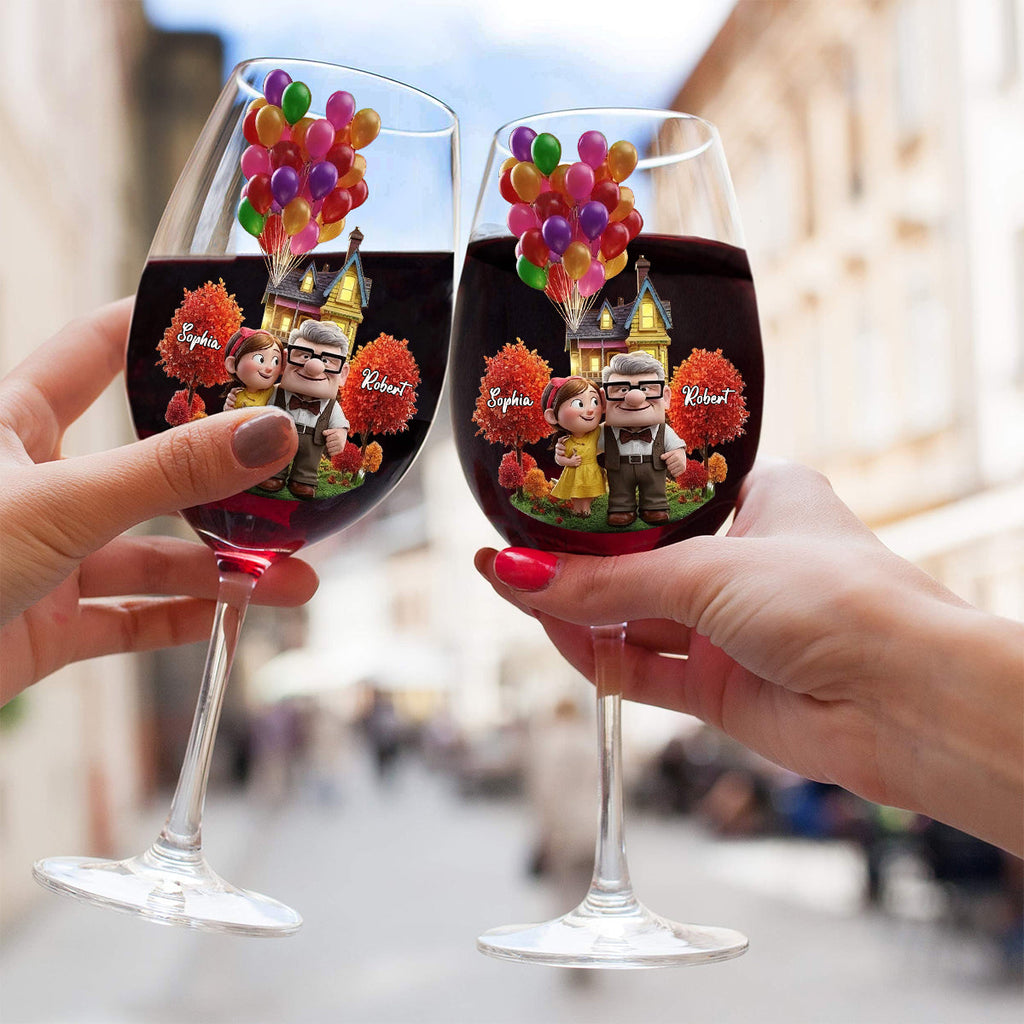 Personalized Couple Wine Glass High Stem Custom Name Gift Wine Glass With Long Stem GradoCreations