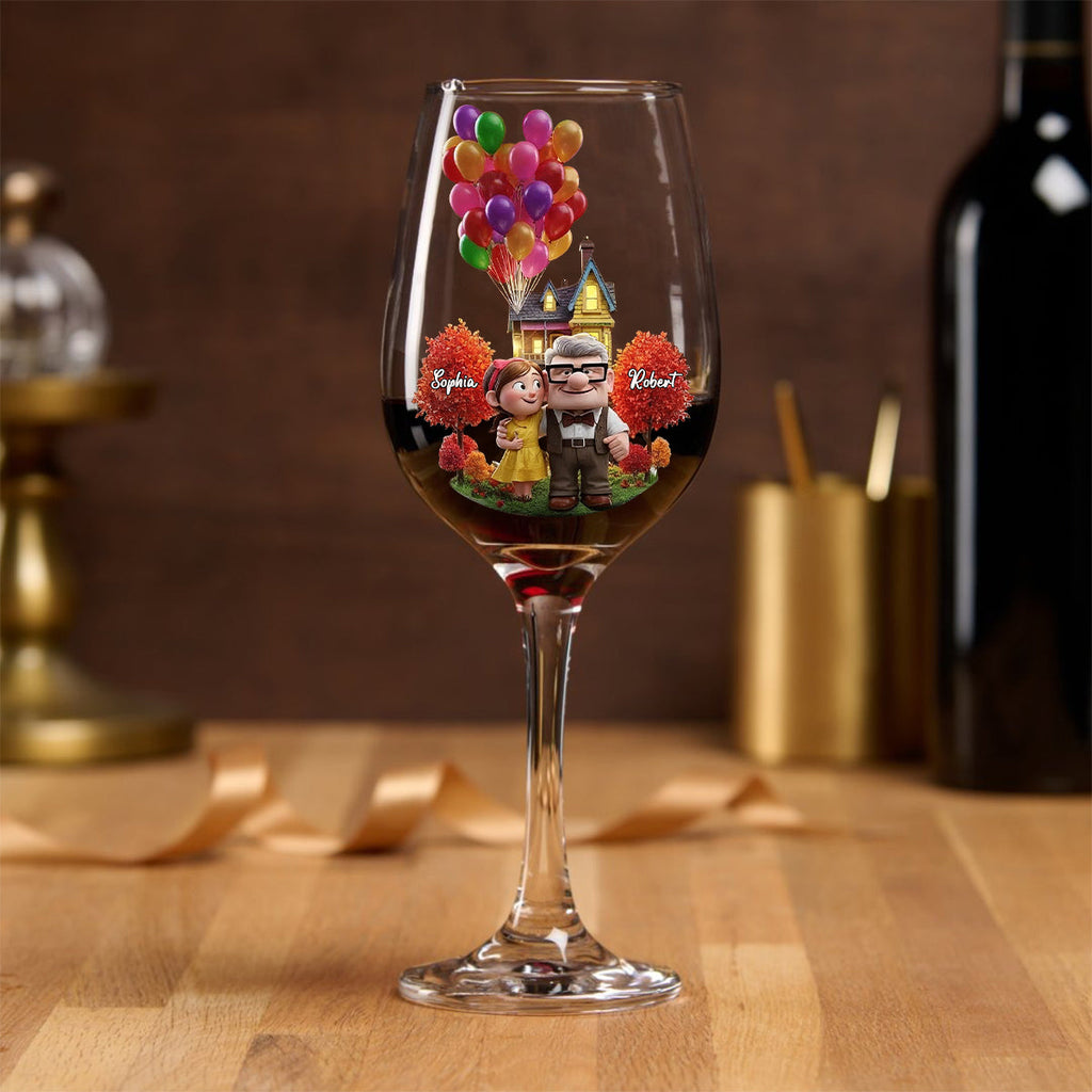 Personalized Couple Wine Glass High Stem Custom Name Gift Wine Glass With Long Stem GradoCreations