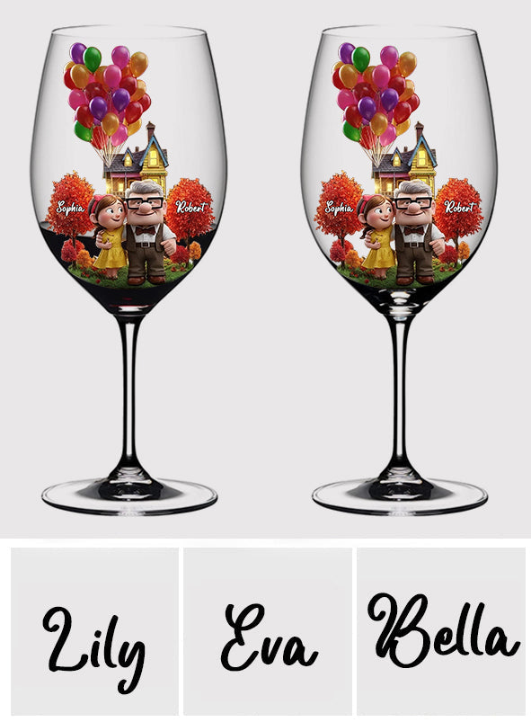 Personalized Couple Wine Glass High Stem Custom Name Gift Wine Glass With Long Stem GradoCreations