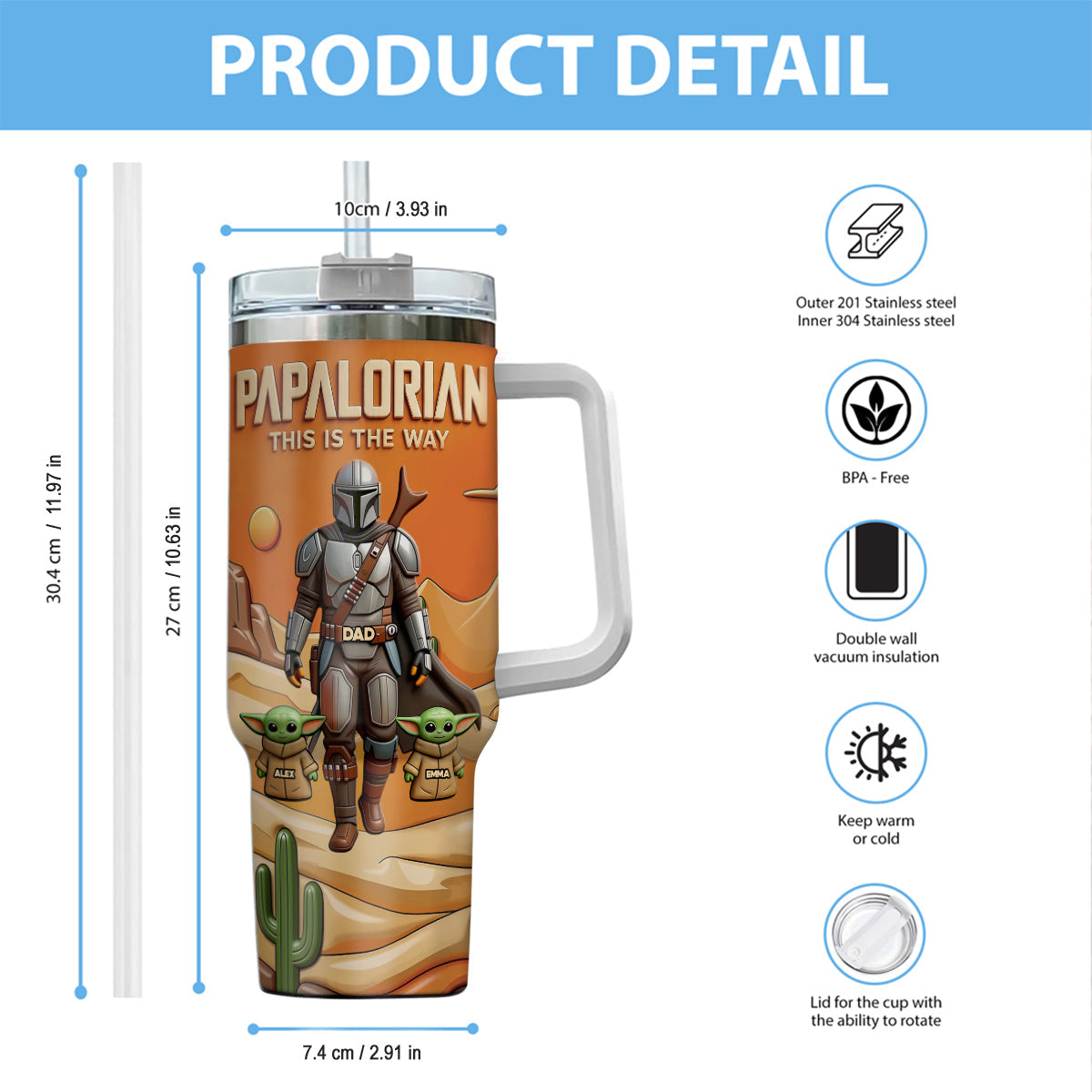 Personalized Galaxy Tumbler with Handle Gift for Dad Tumbler With Handle GradoCreations