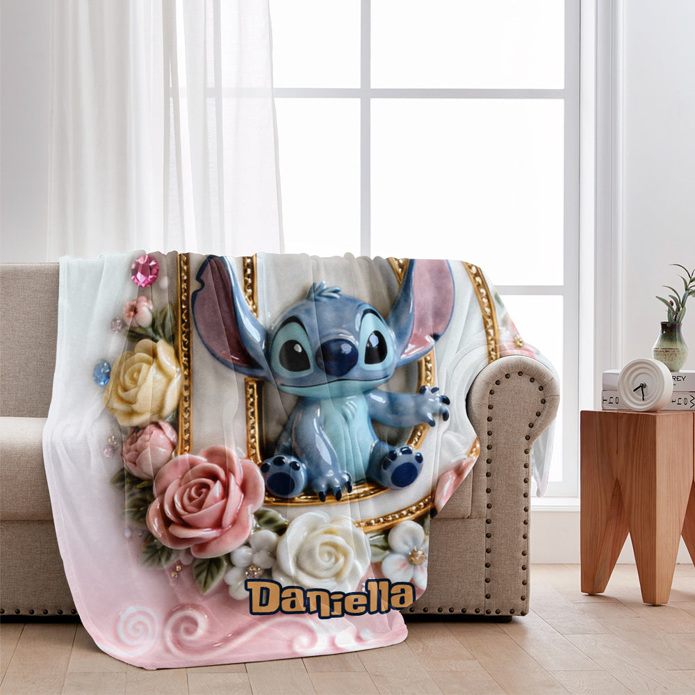 Personalized Ohana Blanket for Blue Monster Lovers - Custom Name Gift Blanket GradoCreations