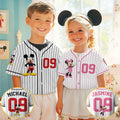 Personalized Kids Baseball Jersey with Mickey & Minnie Design | Custom Name Gift Baseball Jersey GradoCreations