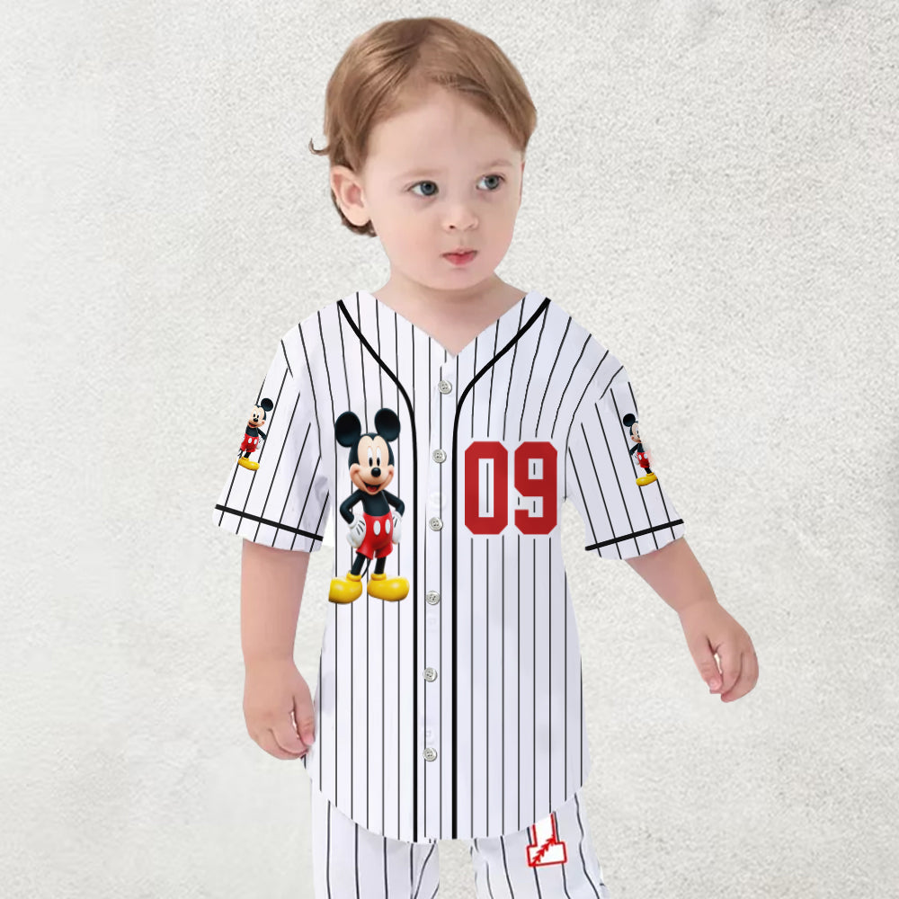 Personalized Kids Baseball Jersey with Mickey & Minnie Design | Custom Name Gift Baseball Jersey GradoCreations