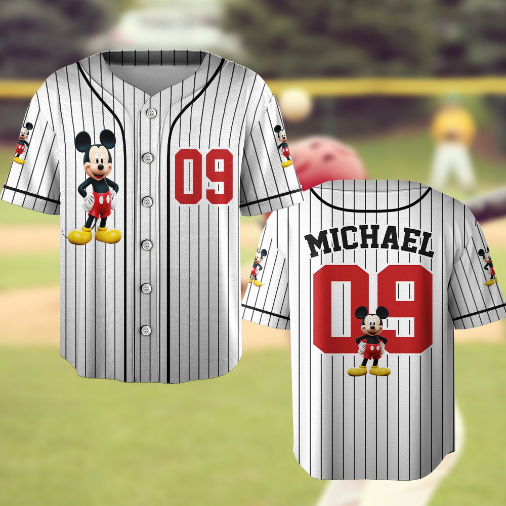 Personalized Kids Baseball Jersey with Mickey & Minnie Design | Custom Name Gift Baseball Jersey GradoCreations