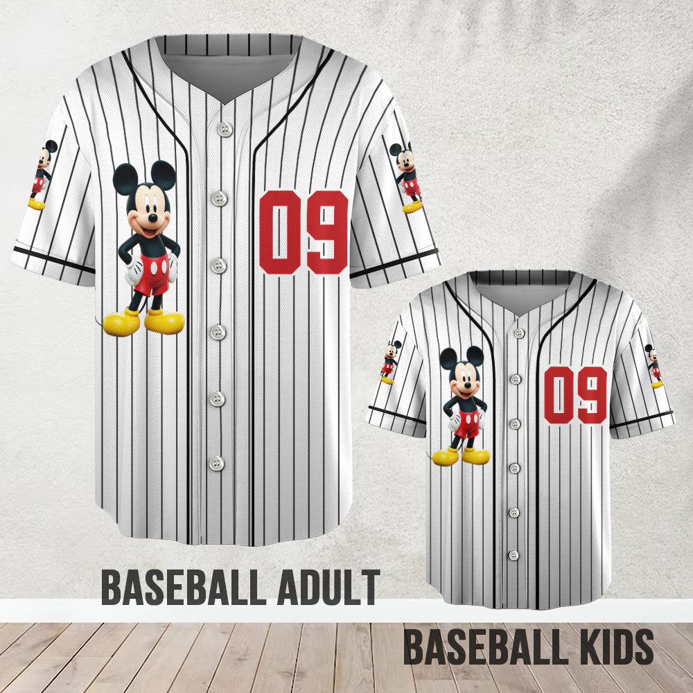 Personalized Kids Baseball Jersey with Mickey & Minnie Design | Custom Name Gift Baseball Jersey GradoCreations