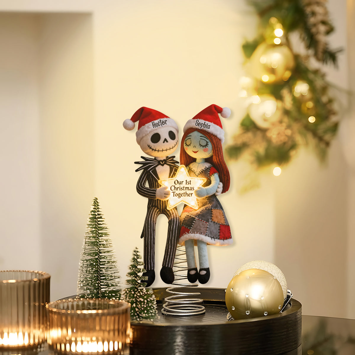 Personalized LED Light Tree Topper Christmas Decoration for Couples LED Light Tree Topper GradoCreations