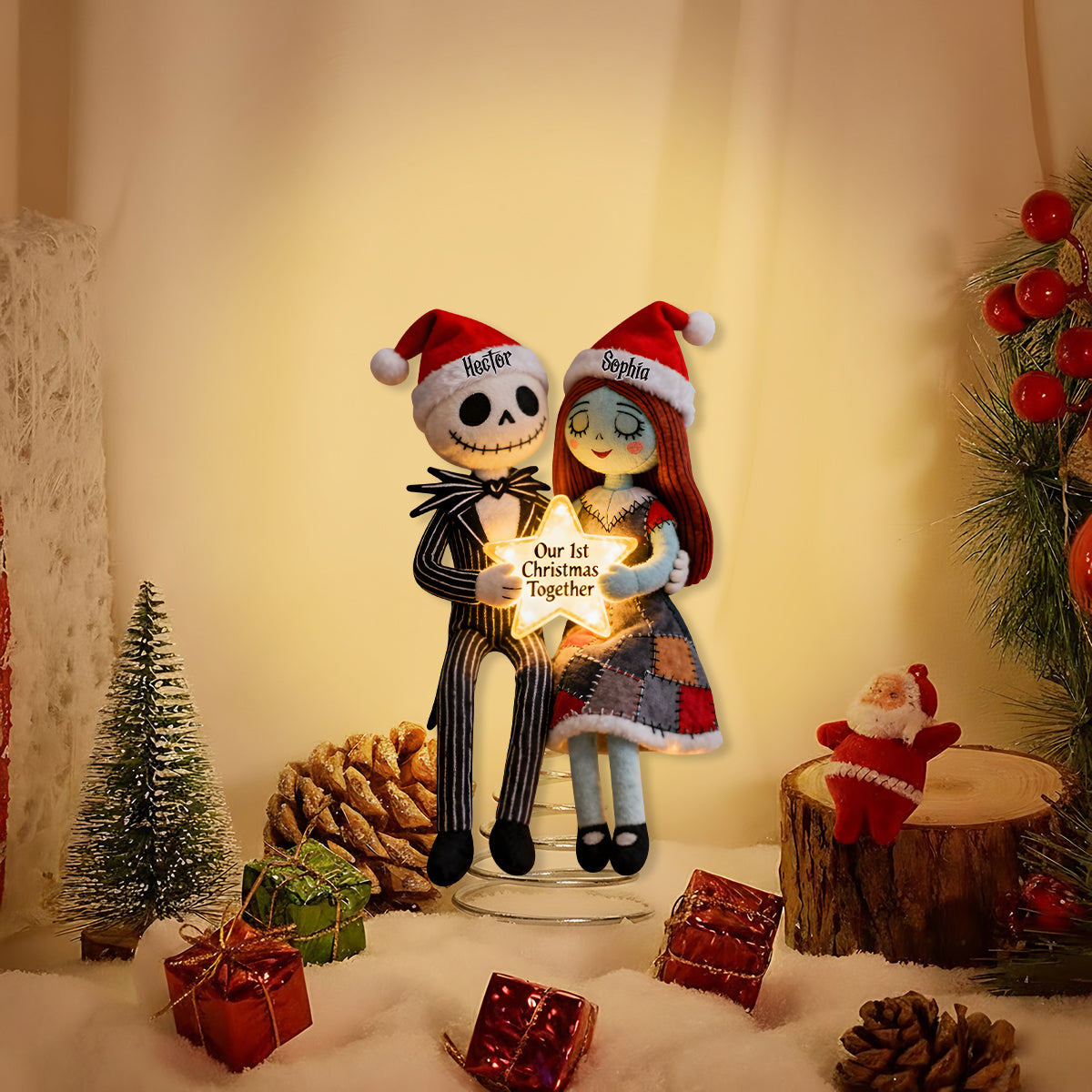 Personalized LED Light Tree Topper Christmas Decoration for Couples LED Light Tree Topper GradoCreations