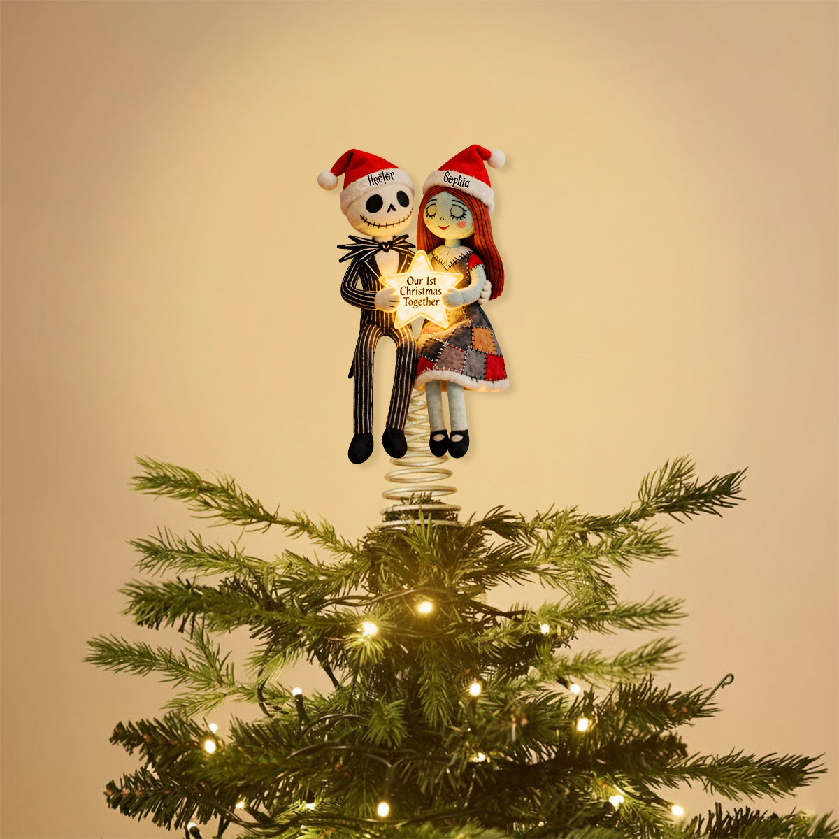 Personalized LED Light Tree Topper Christmas Decoration for Couples LED Light Tree Topper GradoCreations