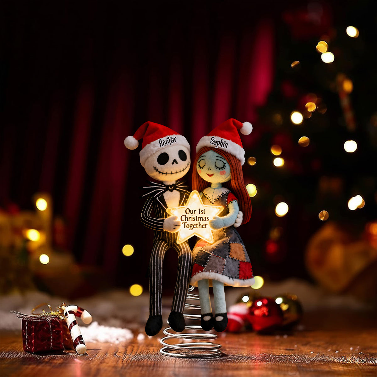 Personalized LED Light Tree Topper Christmas Decoration for Couples LED Light Tree Topper GradoCreations