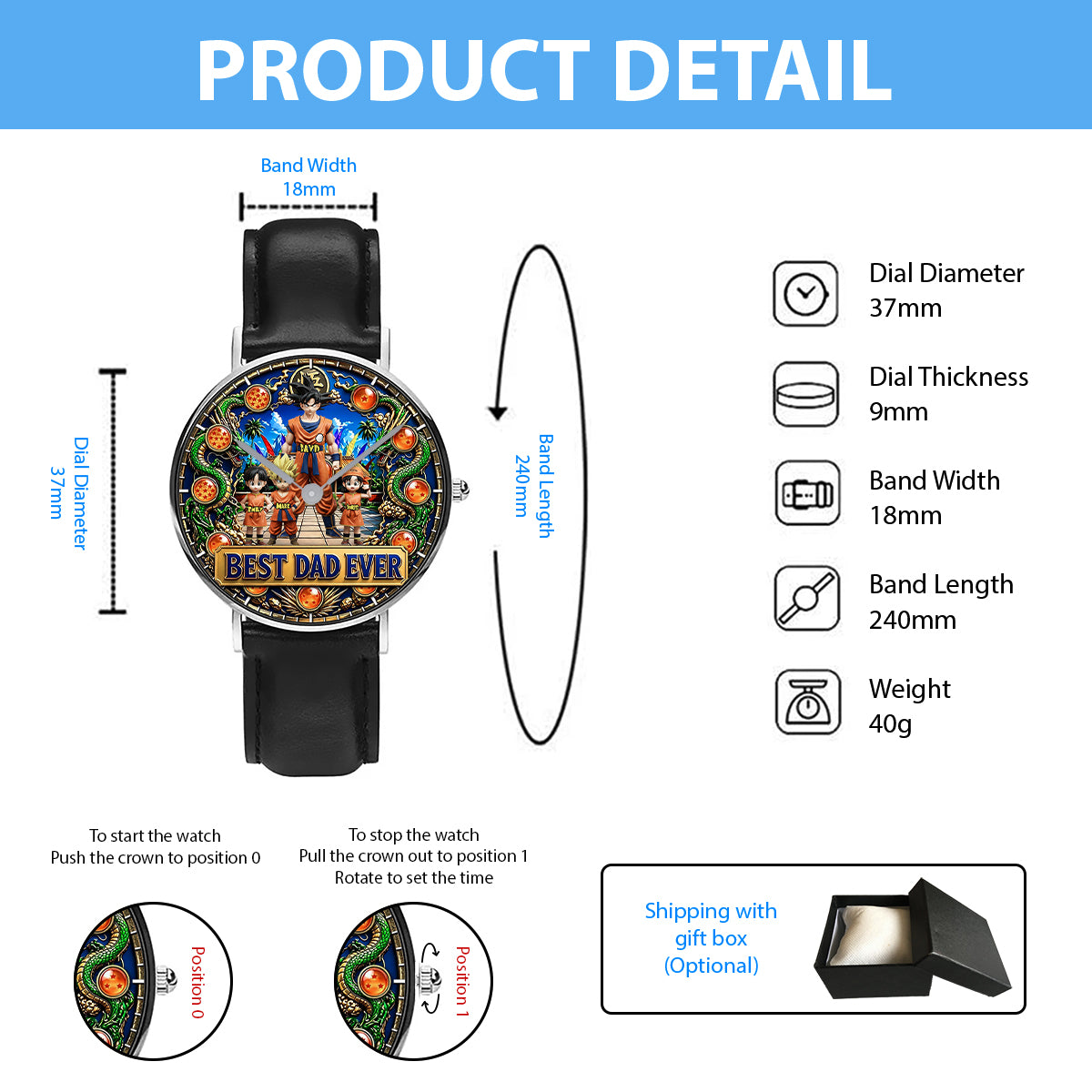 Personalized Best Dad Ever Hand Watch Custom Gift for Father's Day