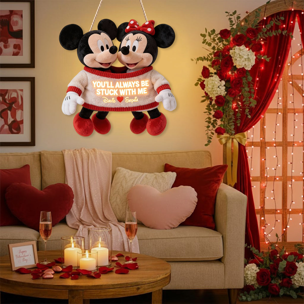 Personalized LED Acrylic Sign Mickey Mouse Custom Gift for Couples LED Light Acrylic Sign GradoCreations