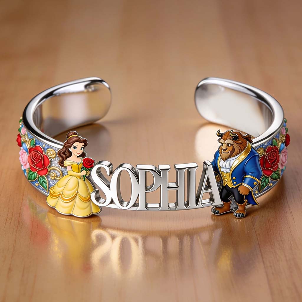 Personalized Beauty and the Beast Cuff Bracelet Custom Name Gift Shaped Cuff Bracelet GradoCreations