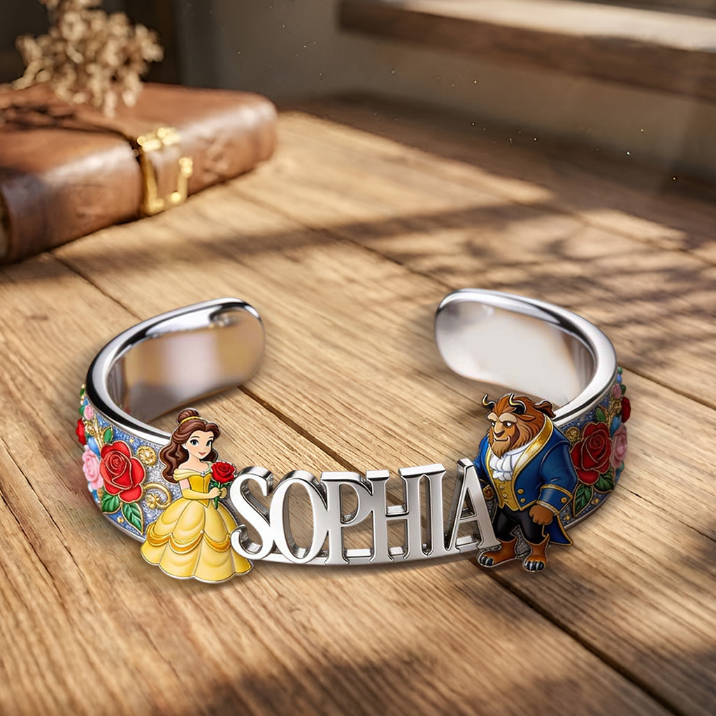 Personalized Beauty and the Beast Cuff Bracelet Custom Name Gift Shaped Cuff Bracelet GradoCreations