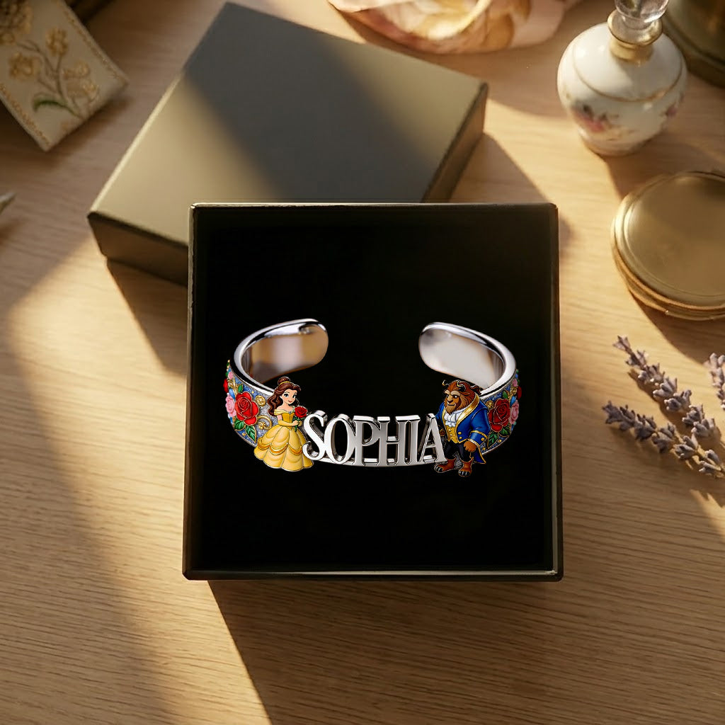 Personalized Beauty and the Beast Cuff Bracelet Custom Name Gift Shaped Cuff Bracelet GradoCreations