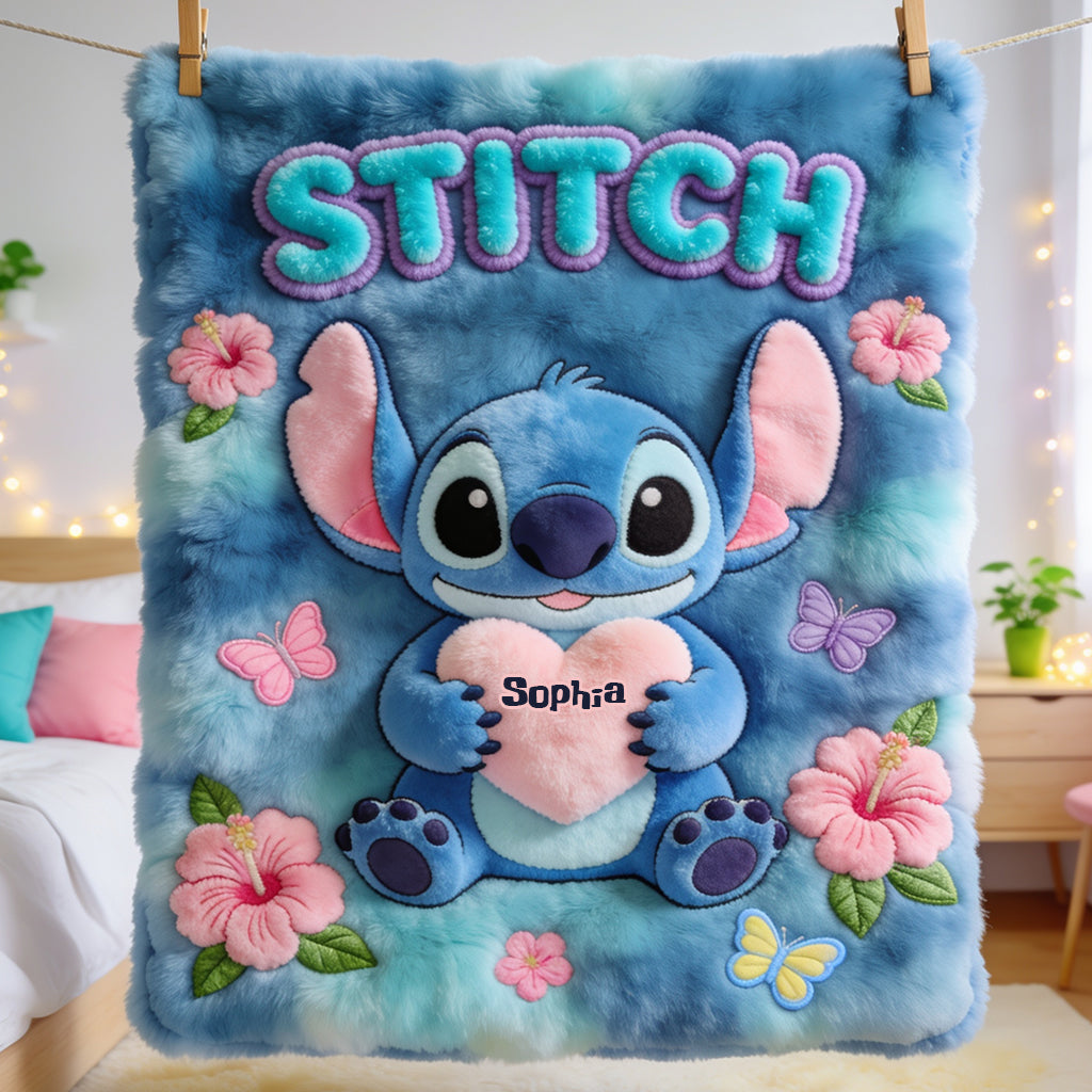 Personalized Blue Stitch Ohana Blanket Soft Flannel Gift Blanket GradoCreations