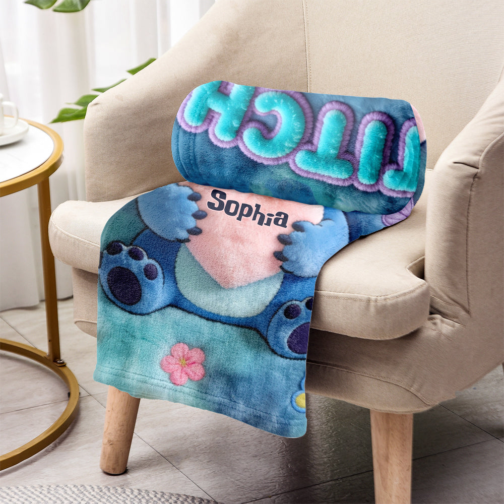 Personalized Blue Stitch Ohana Blanket Soft Flannel Gift Blanket GradoCreations