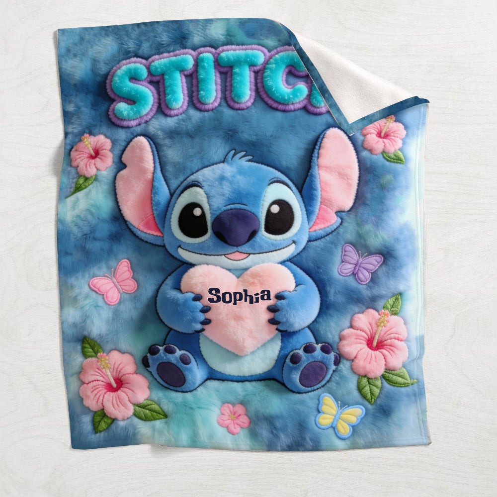 Personalized Blue Stitch Ohana Blanket Soft Flannel Gift Blanket GradoCreations