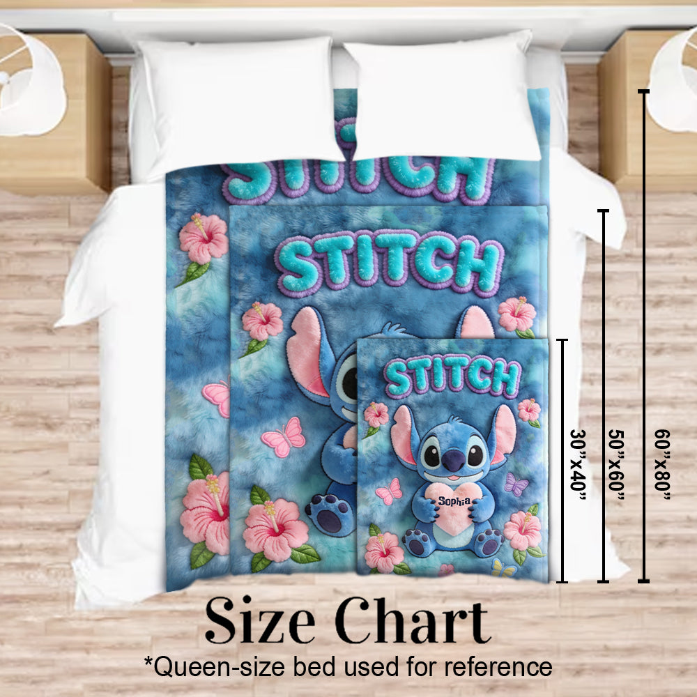Personalized Blue Stitch Ohana Blanket Soft Flannel Gift Blanket GradoCreations