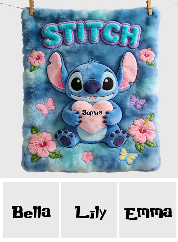 Personalized Blue Stitch Ohana Blanket Soft Flannel Gift Blanket GradoCreations