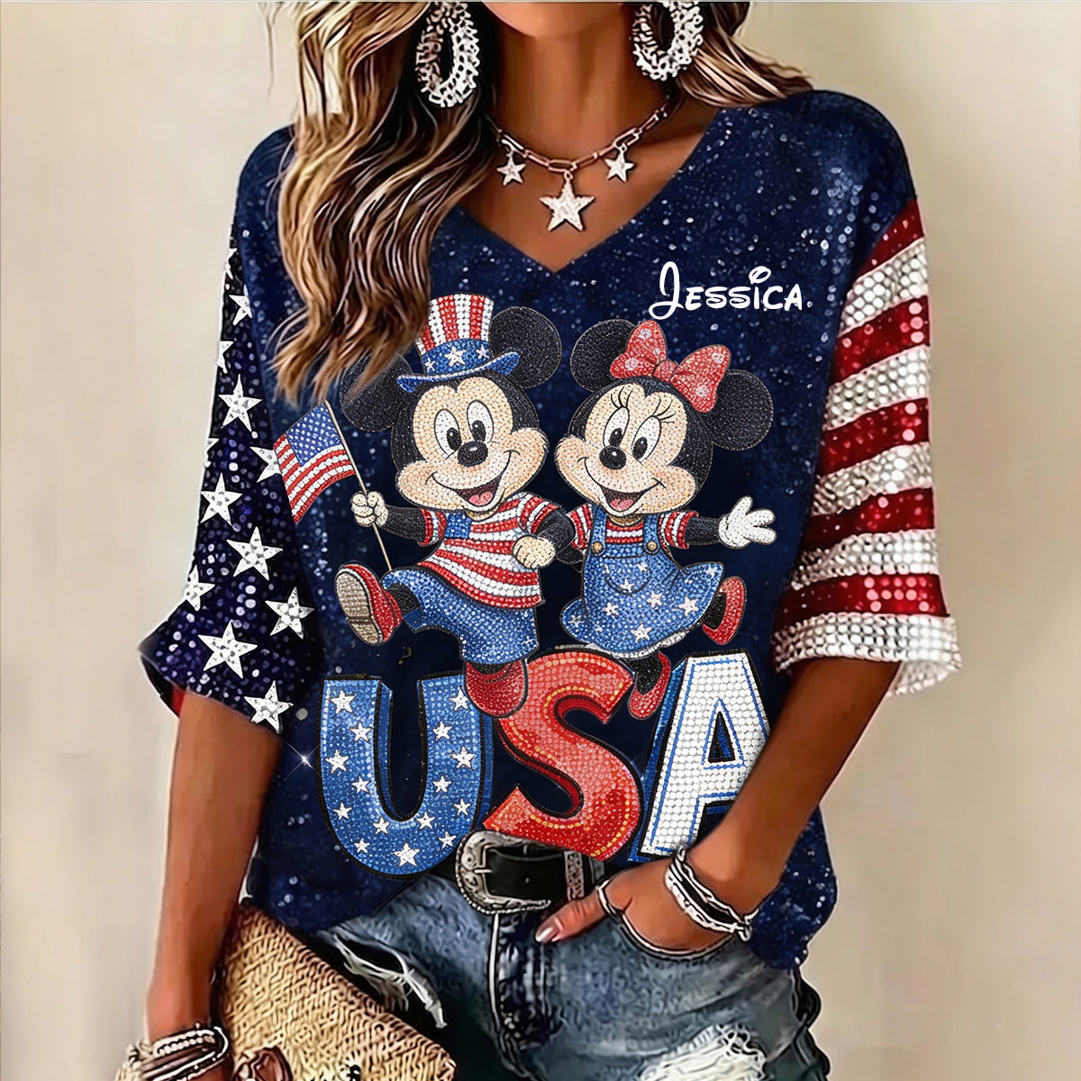 Personalized Mickey Mouse V-Neck T-Shirt for Kids & Adults Fully Printed V-Neck T-Shirt GradoCreations