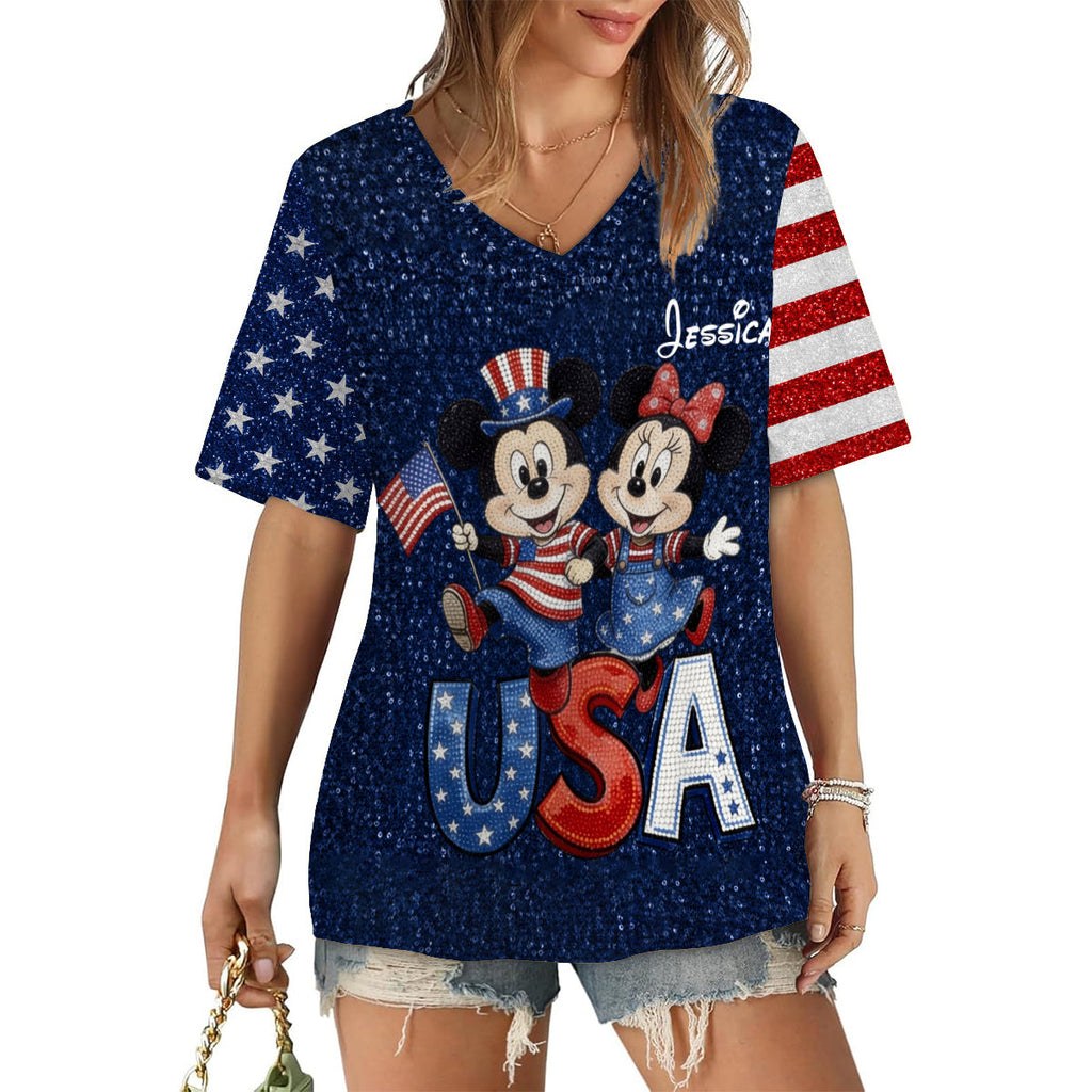 Personalized Mickey Mouse V-Neck T-Shirt for Kids & Adults Fully Printed V-Neck T-Shirt GradoCreations