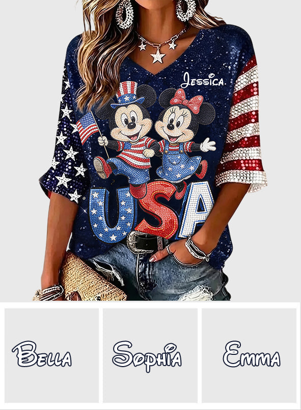Personalized Mickey Mouse V-Neck T-Shirt for Kids & Adults Fully Printed V-Neck T-Shirt GradoCreations