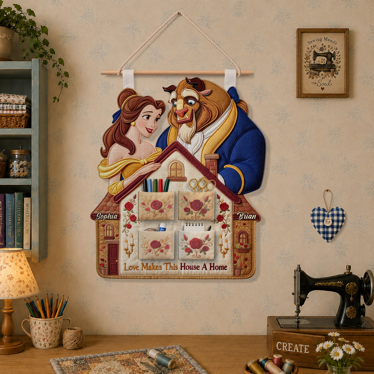 Personalized Beauty and the Beast Hanging Organizer with Custom Names Hanging Organizer GradoCreations