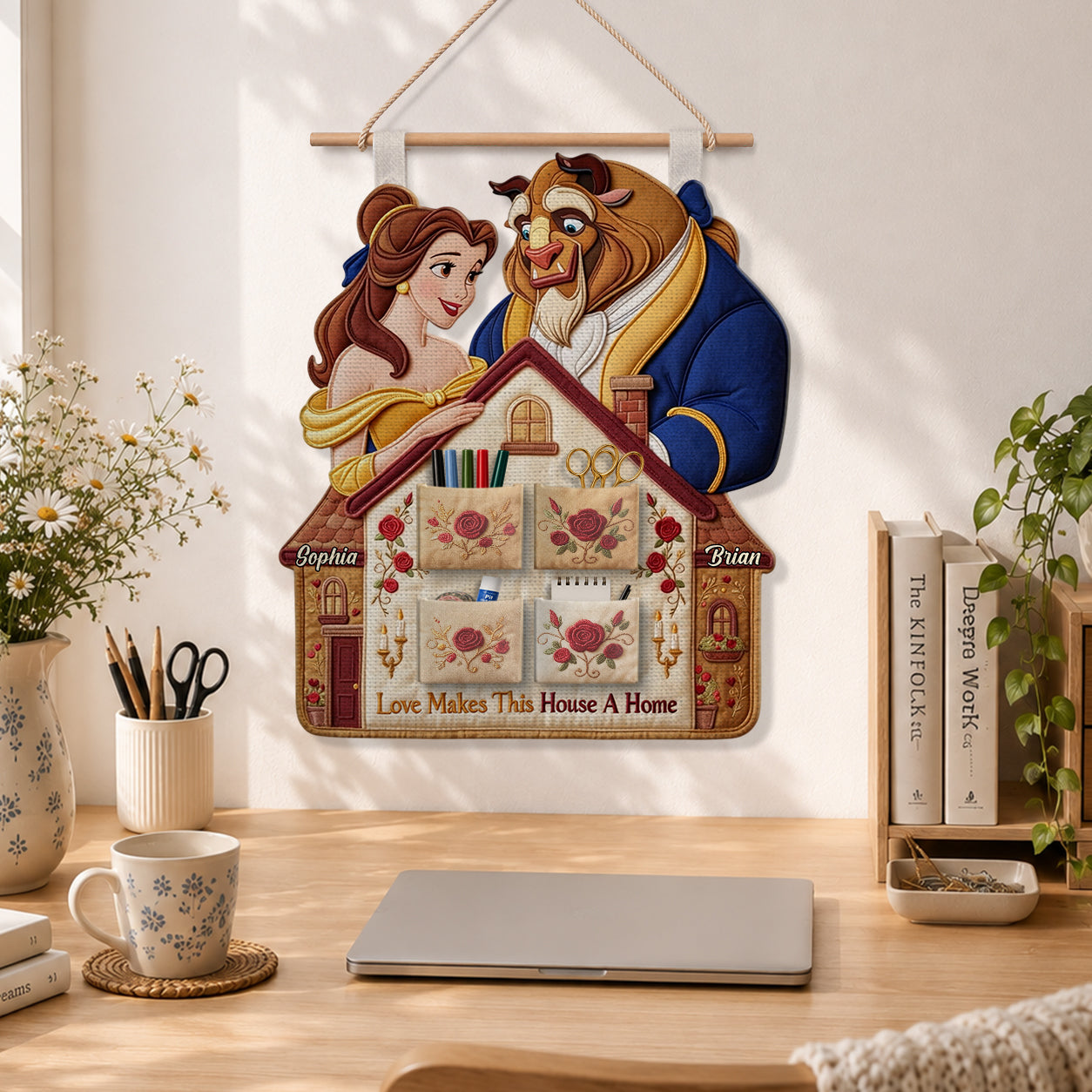 Personalized Beauty and the Beast Hanging Organizer with Custom Names Hanging Organizer GradoCreations