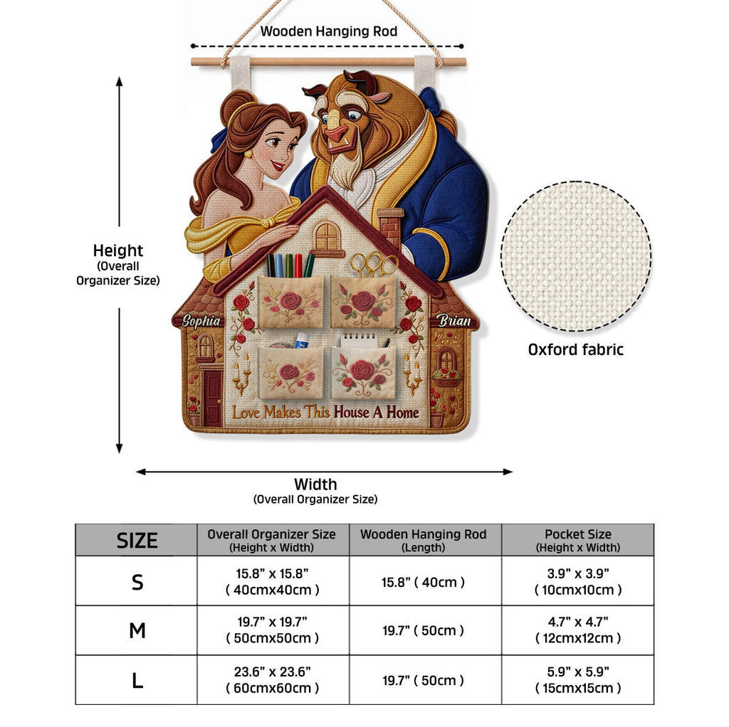 Personalized Beauty and the Beast Hanging Organizer with Custom Names Hanging Organizer GradoCreations