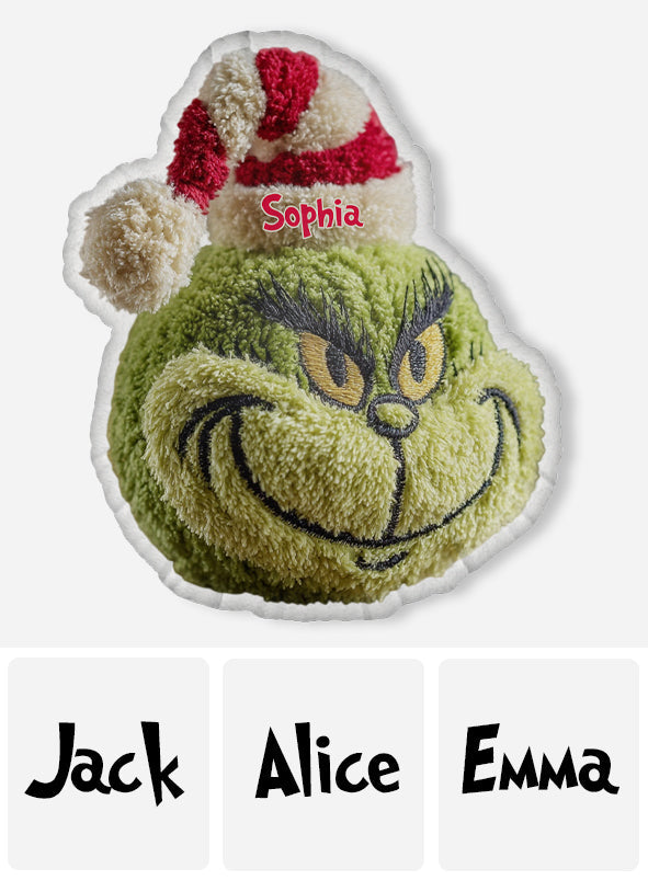 Personalized Grinch Shaped Pillow Custom Name Christmas Gift Faux Fur Shaped Pillow GradoCreations