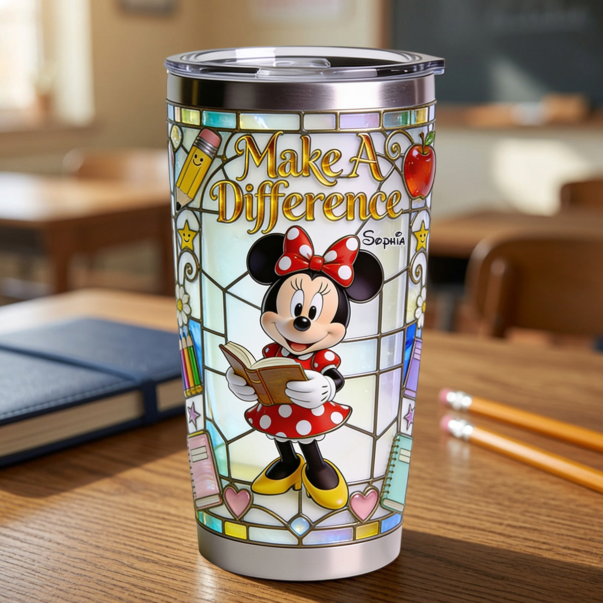 Personalized Teacher Tumbler Gift with Minnie Mouse Design Tumbler GradoCreations