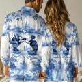 Personalized Blue & White Mouse Couple Button Down Pajamas Set for Couples Button Down Pajamas GradoCreations