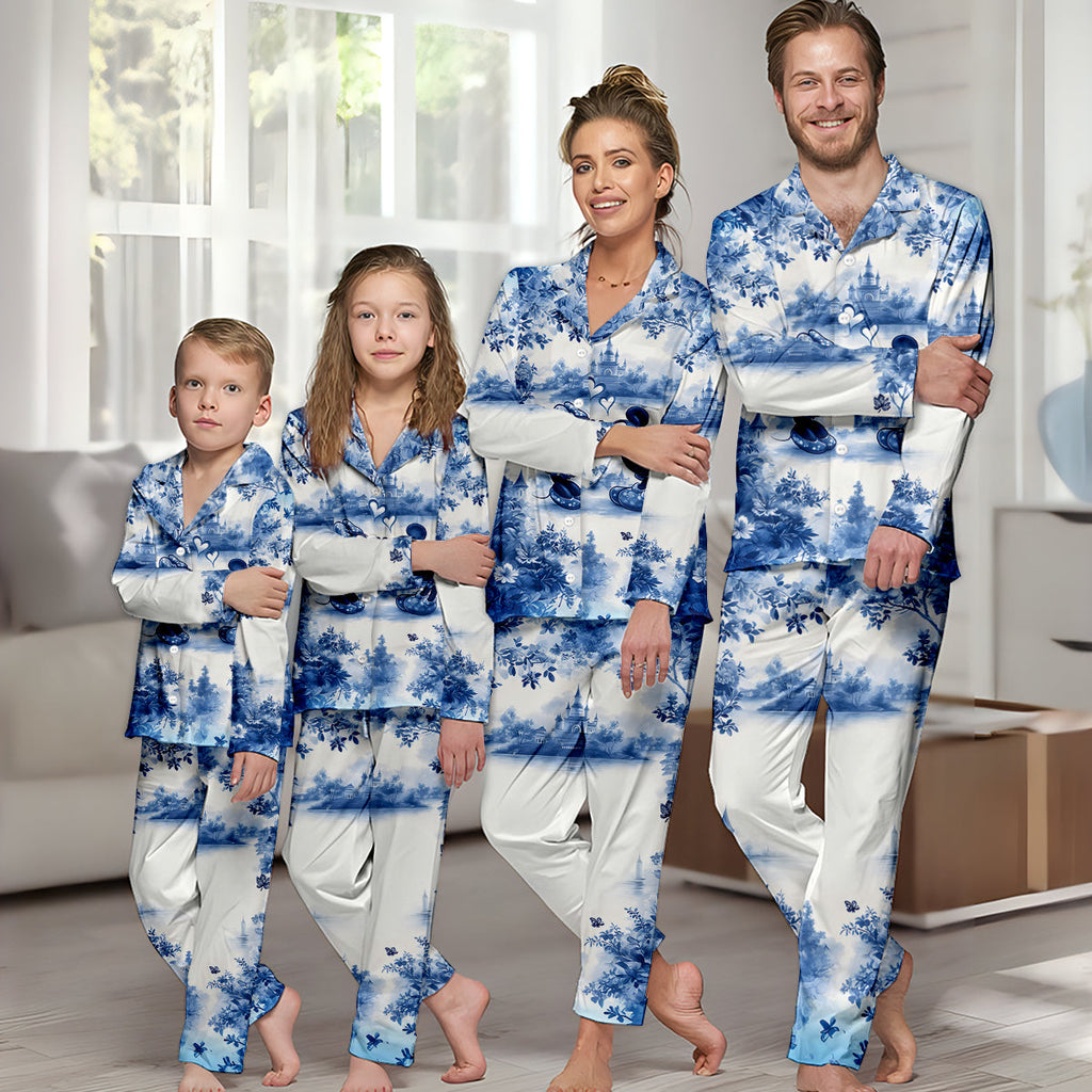 Personalized Blue & White Mouse Couple Button Down Pajamas Set for Couples Button Down Pajamas GradoCreations