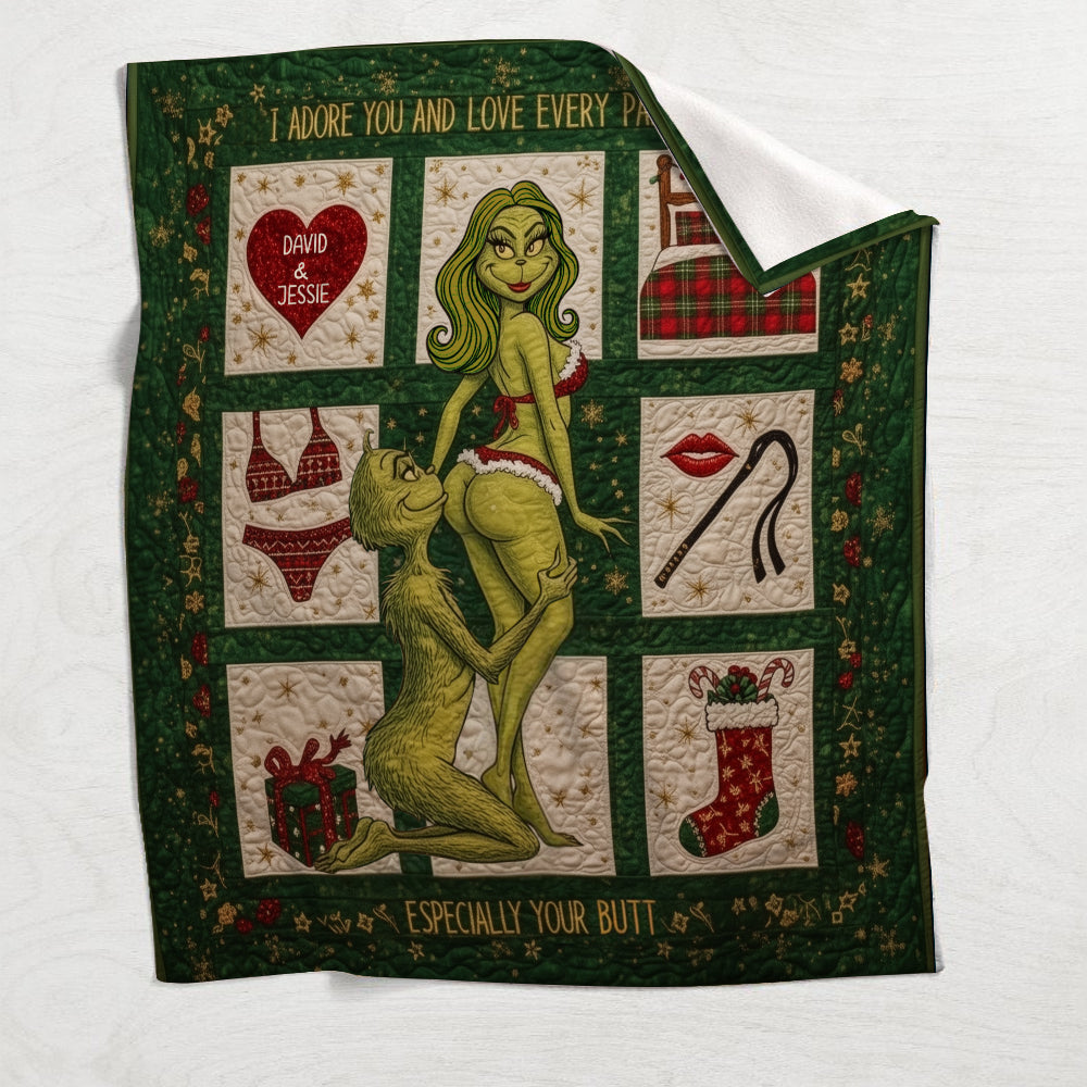 Personalized Funny Green Grinch Christmas Blanket Gift Blanket GradoCreations
