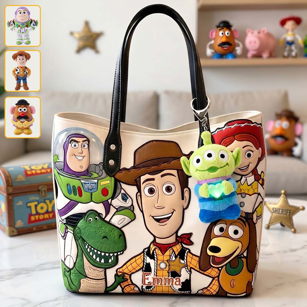 Personalized Toy Story Leather Bag with Plush Charm for Kids Leather Bag With Plush Charm GradoCreations