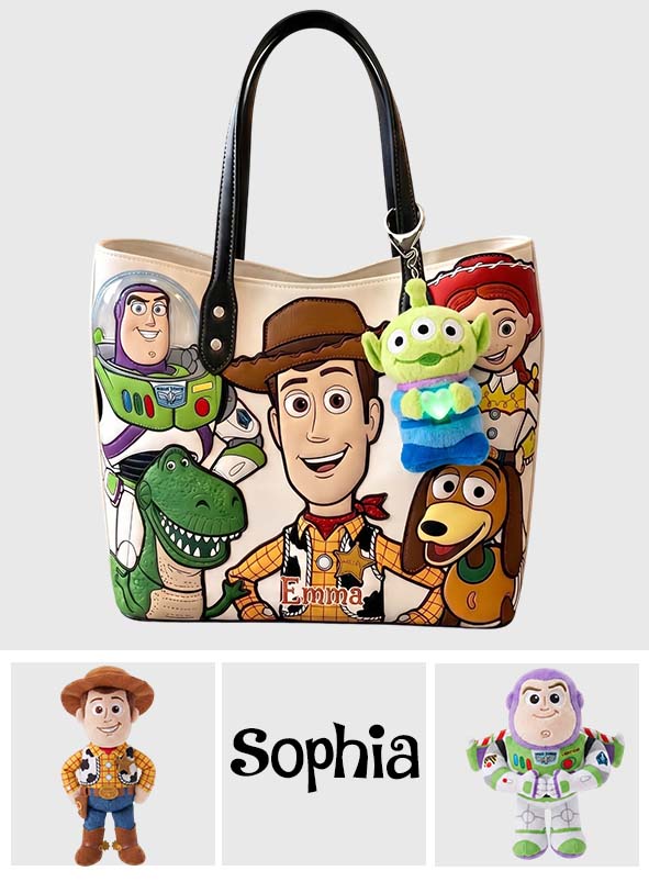 Personalized Toy Story Leather Bag with Plush Charm for Kids Leather Bag With Plush Charm GradoCreations