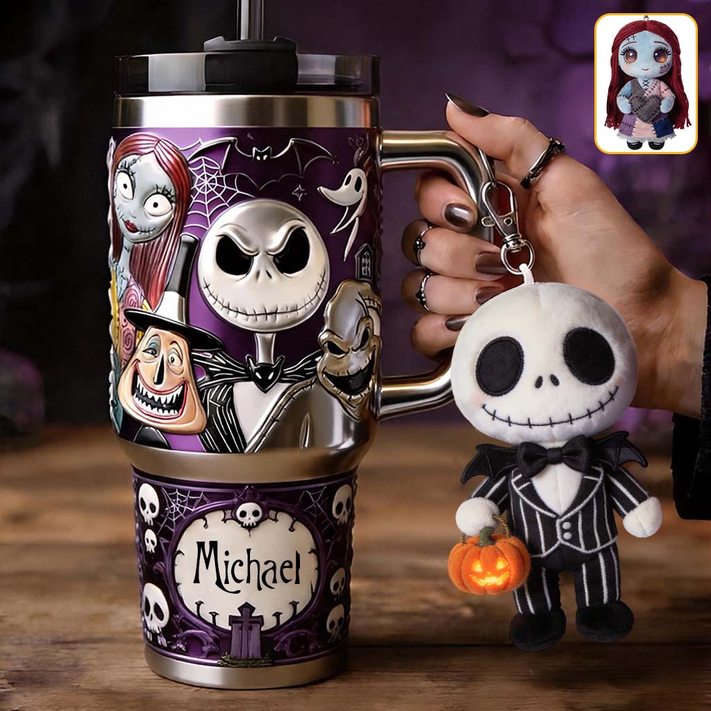 Personalized Nightmare Tumbler with Plush Charm Gift for Halloween Tumbler With Plush Charm GradoCreations