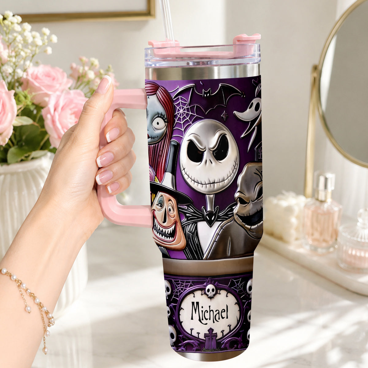 Personalized Nightmare Tumbler with Plush Charm Gift for Halloween Tumbler With Plush Charm GradoCreations