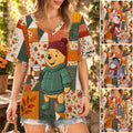Personalized Autumn Vibes V-Neck T-Shirt with Honey Bear Design Fully Printed V-Neck T-Shirt GradoCreations