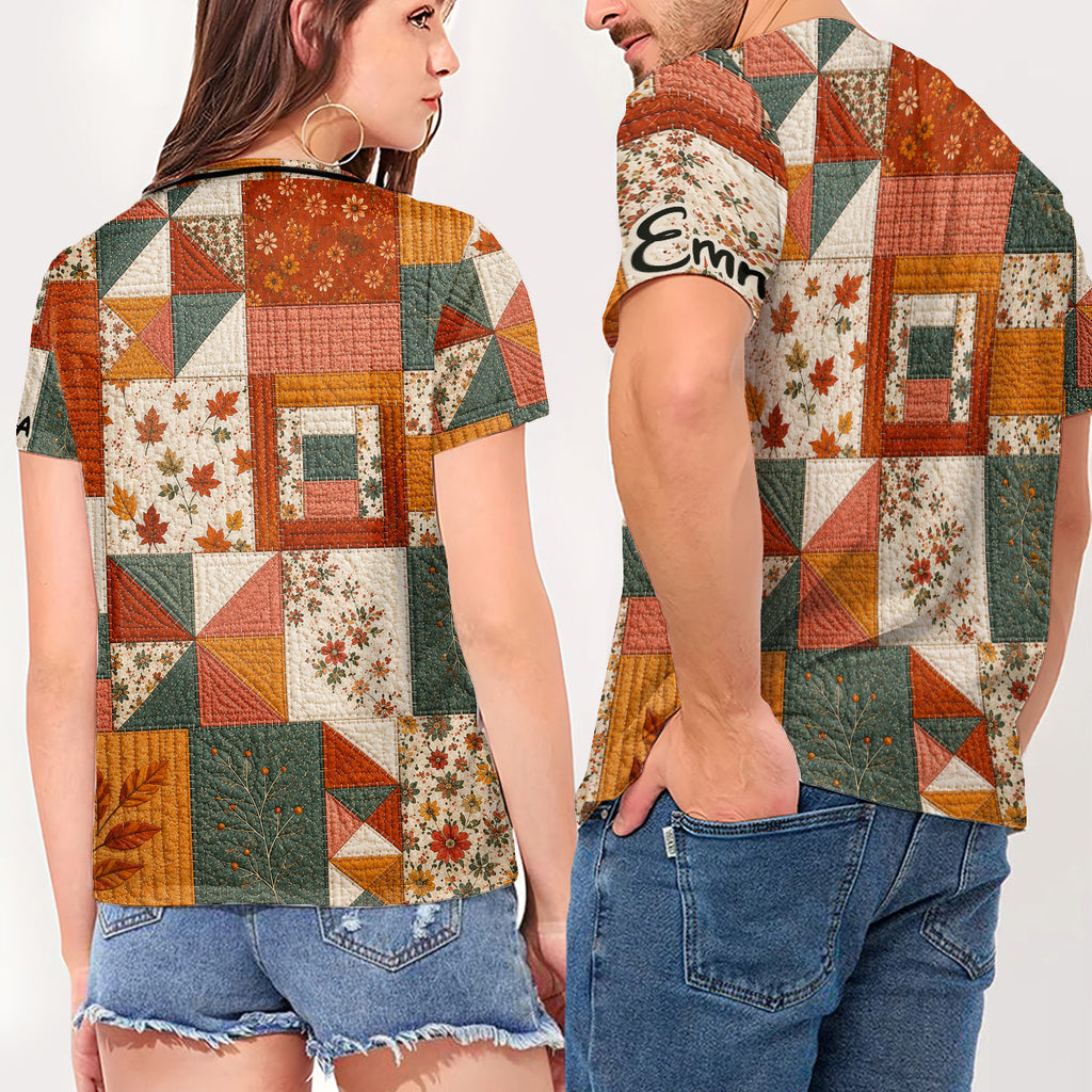 Personalized Autumn Vibes V-Neck T-Shirt with Honey Bear Design Fully Printed V-Neck T-Shirt GradoCreations