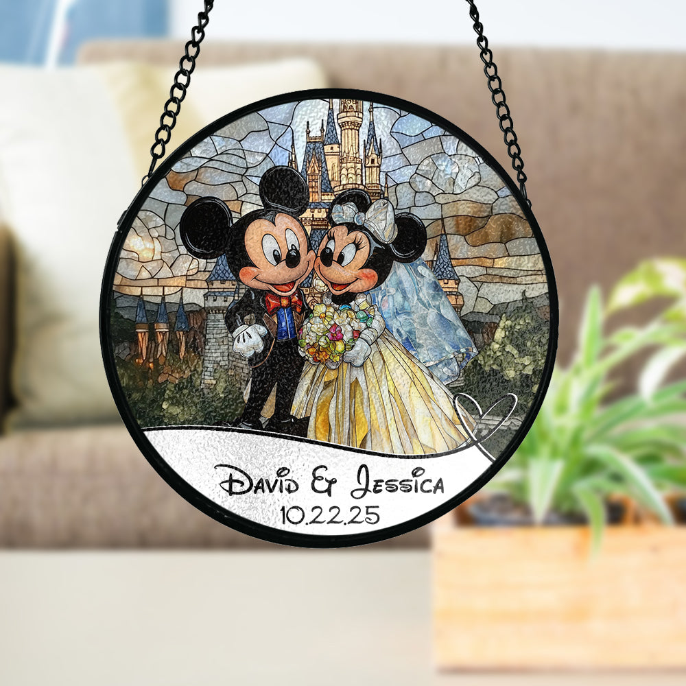 Personalized Mouse Couple Stained Glass Suncatcher Gift Stained Glass Suncatcher GradoCreations